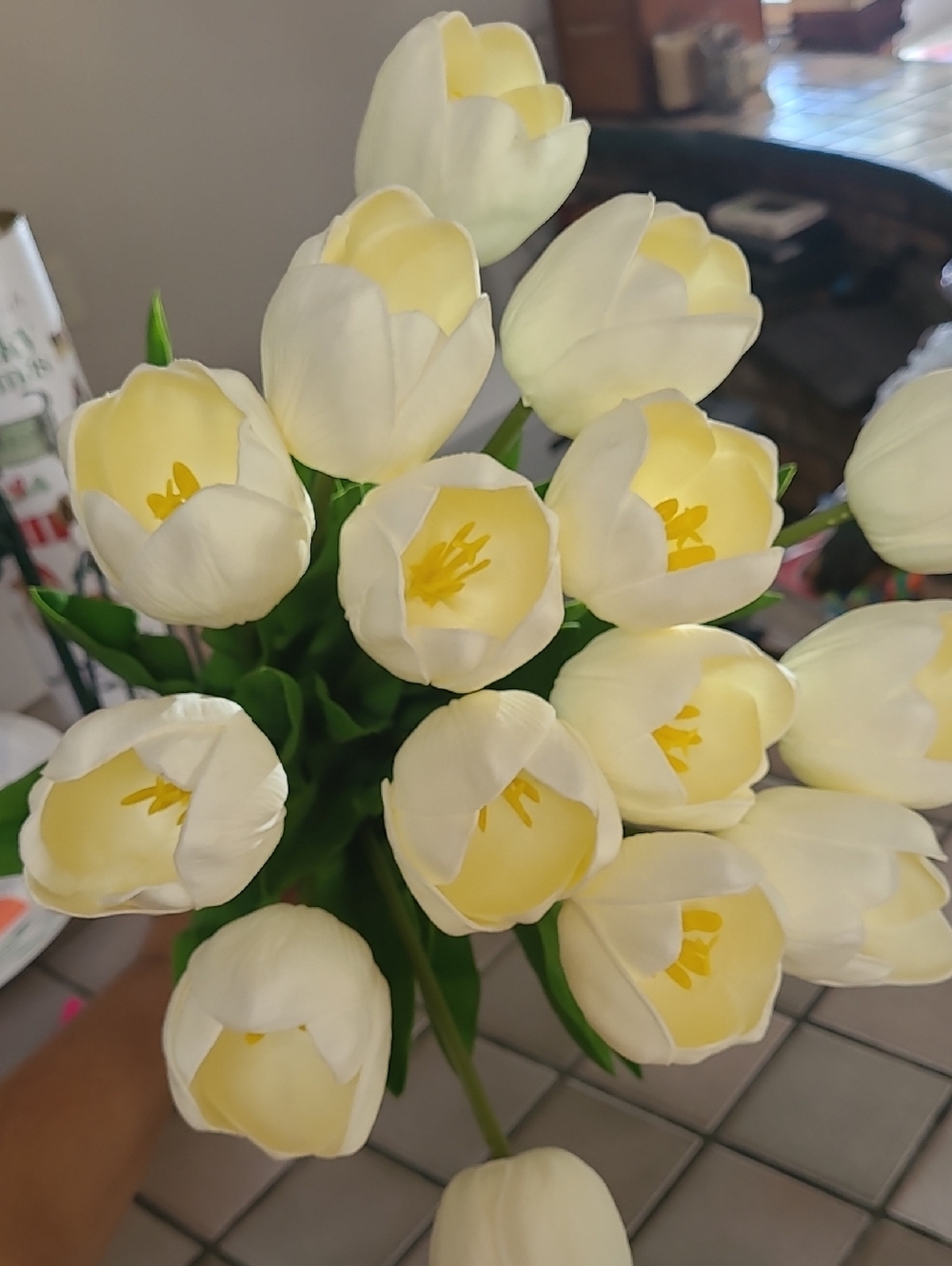 Cream and Yellow Artificial Tulip Bouquet  - Handmade